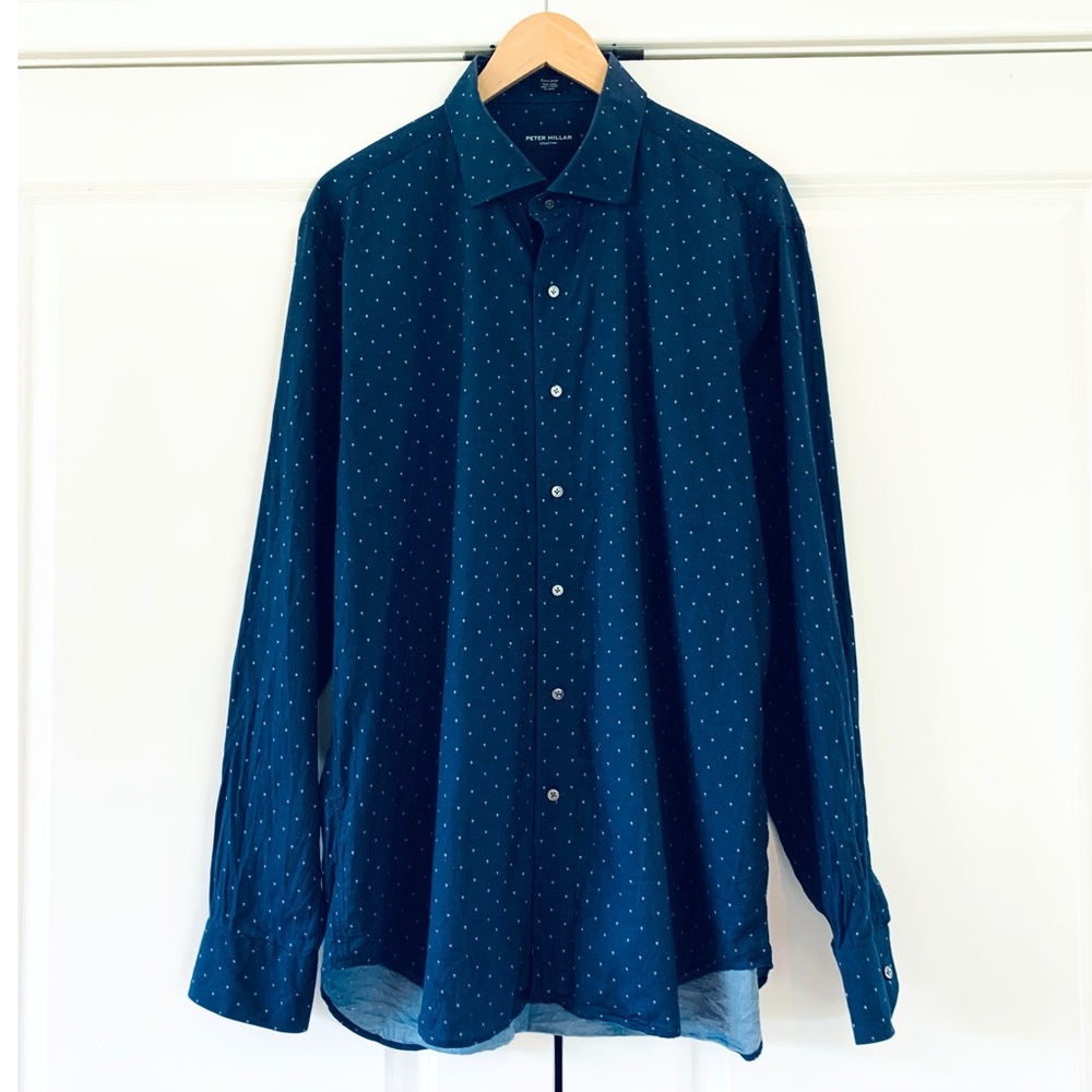 Peter Millar Collection Button Down Shirt Blue Skull Print Brushed Cotton XL